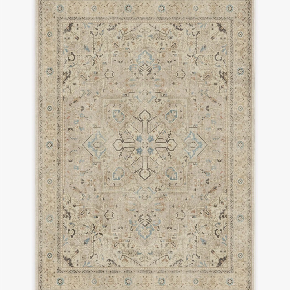 Elegant Beige and Blue Area Rug
